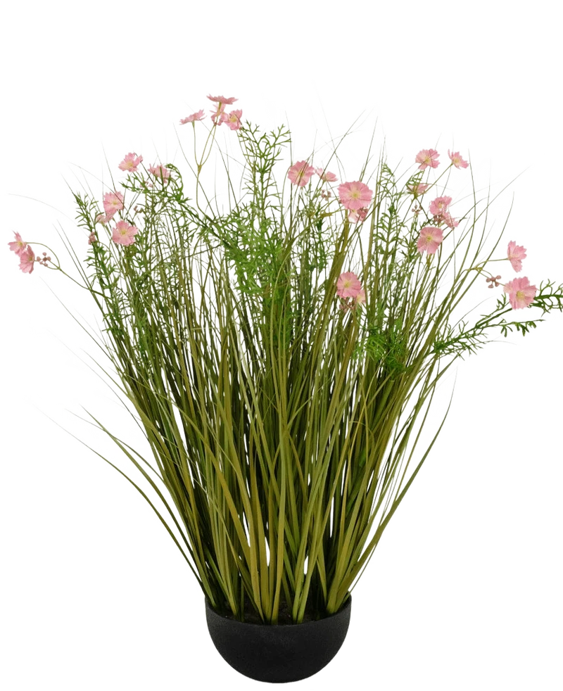 Kunstgras roze Gesang Bloem uiengraspot 90cm brandvertragend