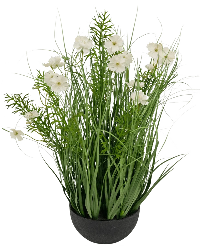 Kunstgras witte Gesang Bloem uiengraspot 56cm brandvertragend