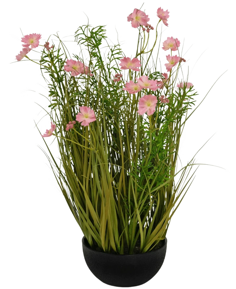 Kunstgras roze Gesang Bloem uiengraspot 56cm brandvertragend
