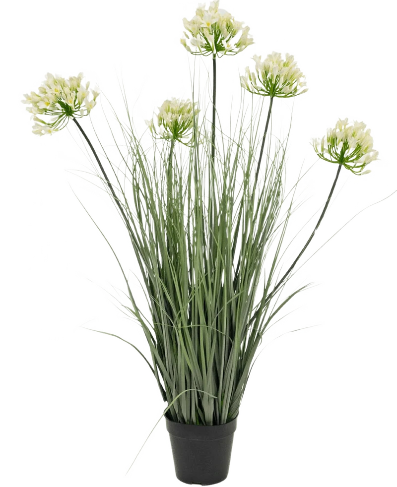 Kunstgras witte Agapanthus uiengraspot 90cm brandvertragend