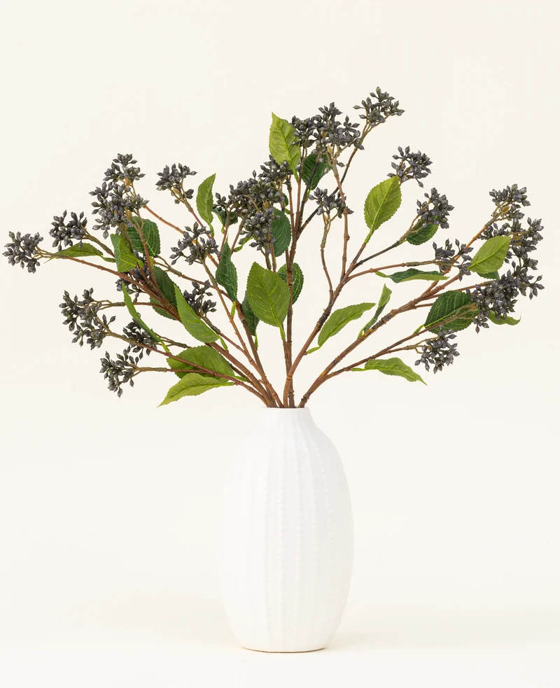 Zijden kunstbloemen boeket Japanse Berry Staalblauw