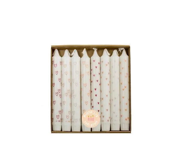 Dinerkaarsen set van 8 - Love Editie - 2,2x19cm