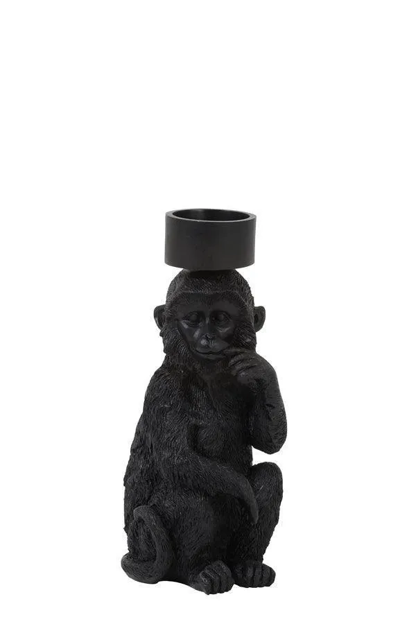 Theelichthouder - Monkey Zwart