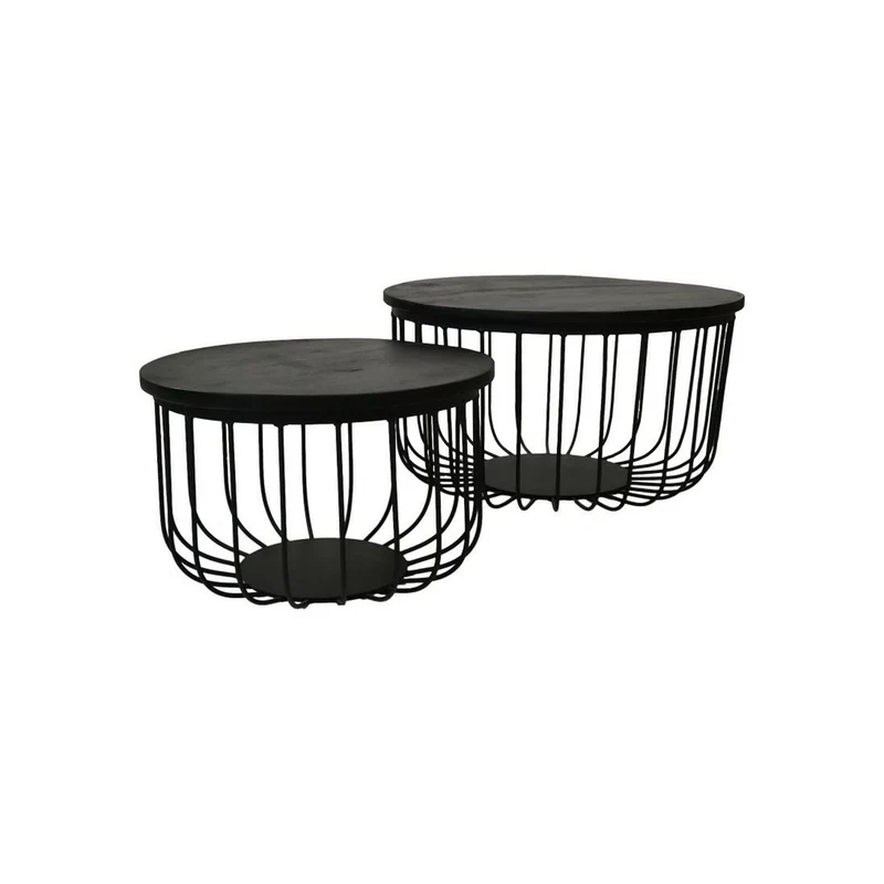 Salontafel Maden - ø60 cm - Zwart - Mangohout/ijzer - Set van 2