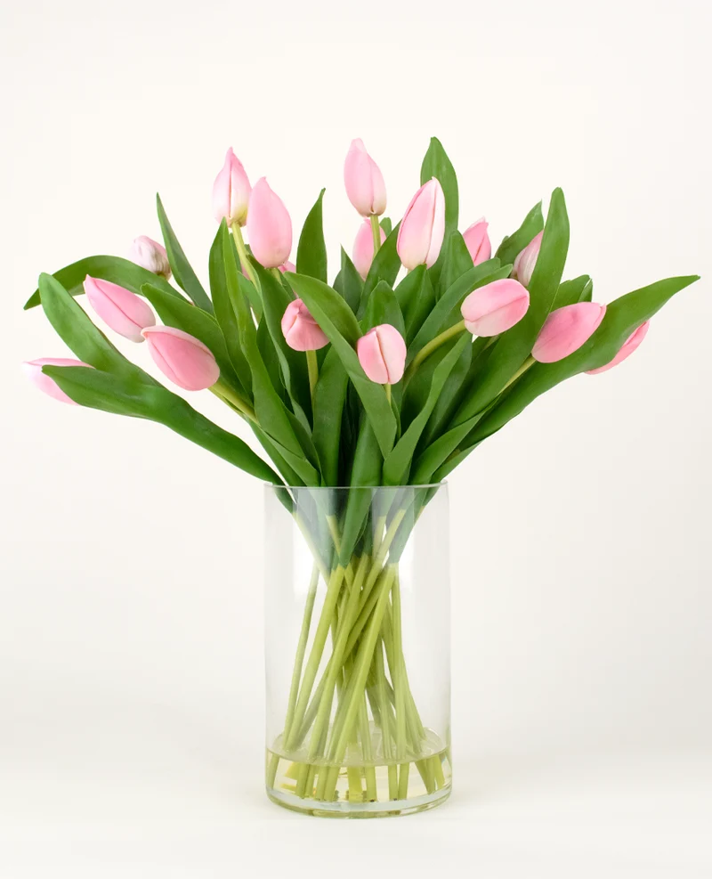 Zijden kunstboeket Tulpen in vaas Roze