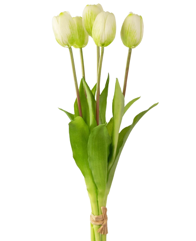 Kunsttulpenboeket Real Touch Groen/wit 40cm