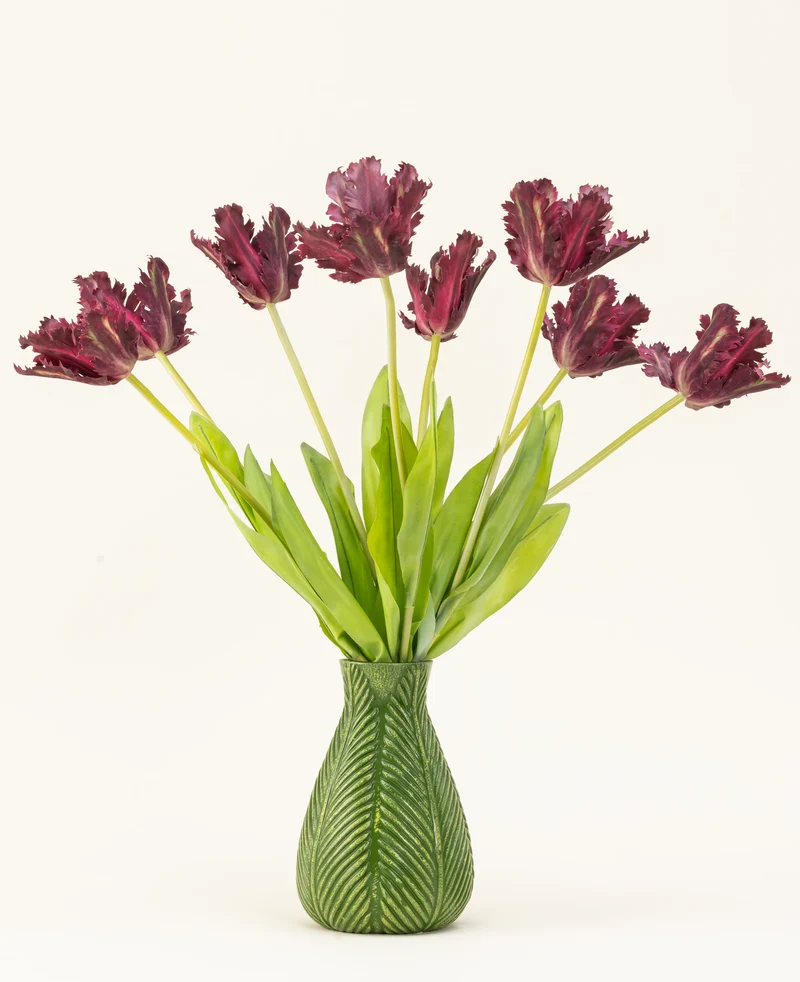 Zijden kunstbloemen boeket Franse Parkiet Tulp paars