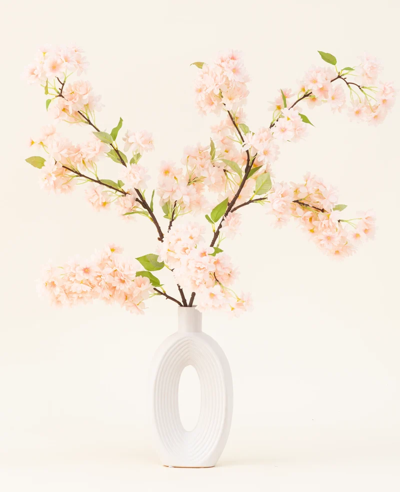 Zijden kunstbloemen boeket Kersenbloesem lichtroze