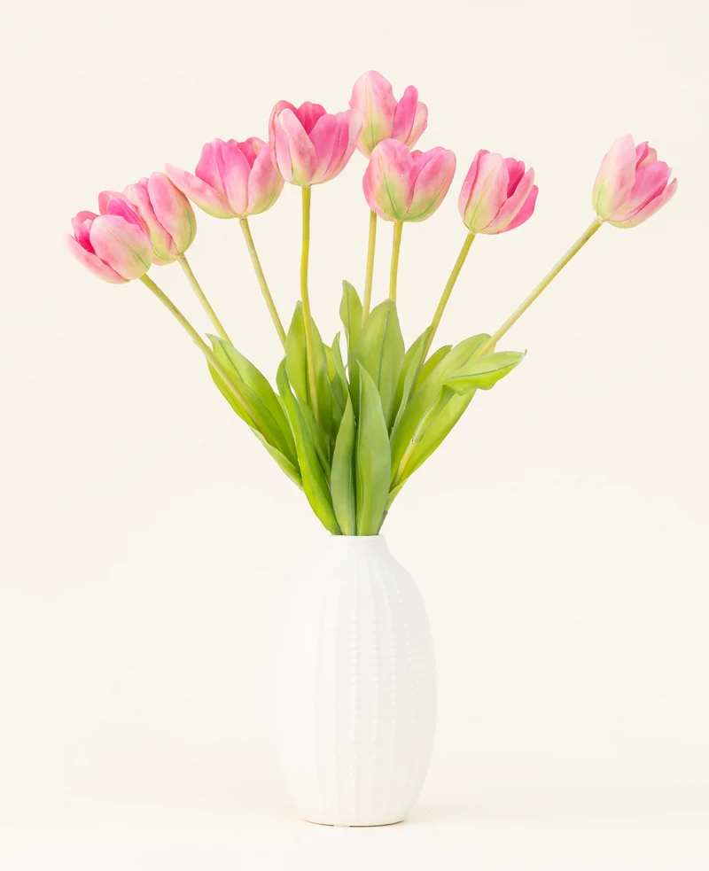 Zijden kunstbloemen boeket Franse Tulp roze