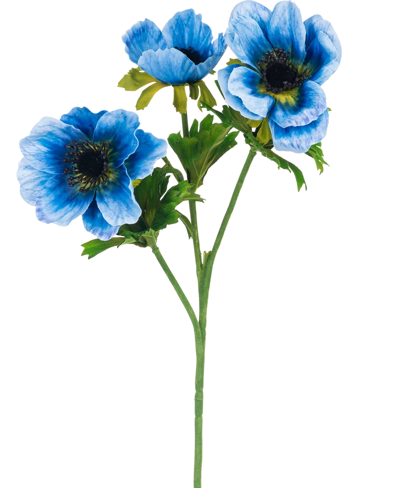 Kunstbloem Anemone dubbel 56 cm blauw