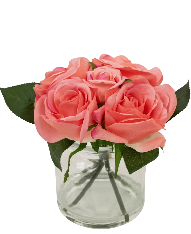 Kunstrozenboeket Real Touch Roze 18cm