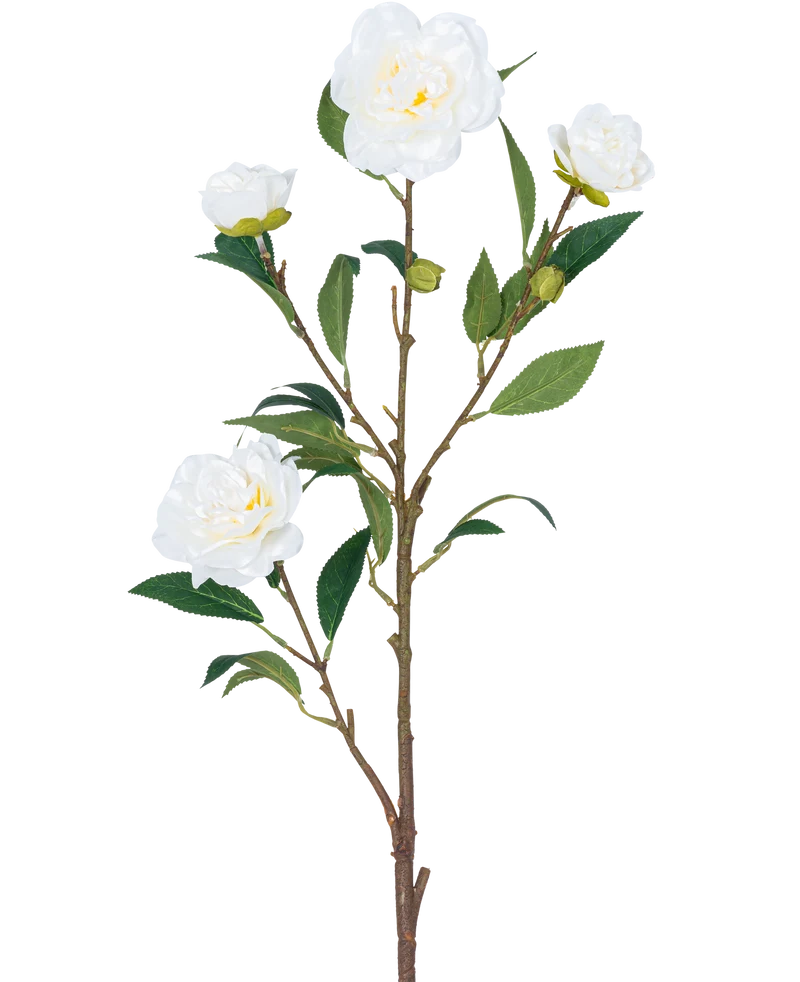 Kunstbloem Camellia 80 cm wit