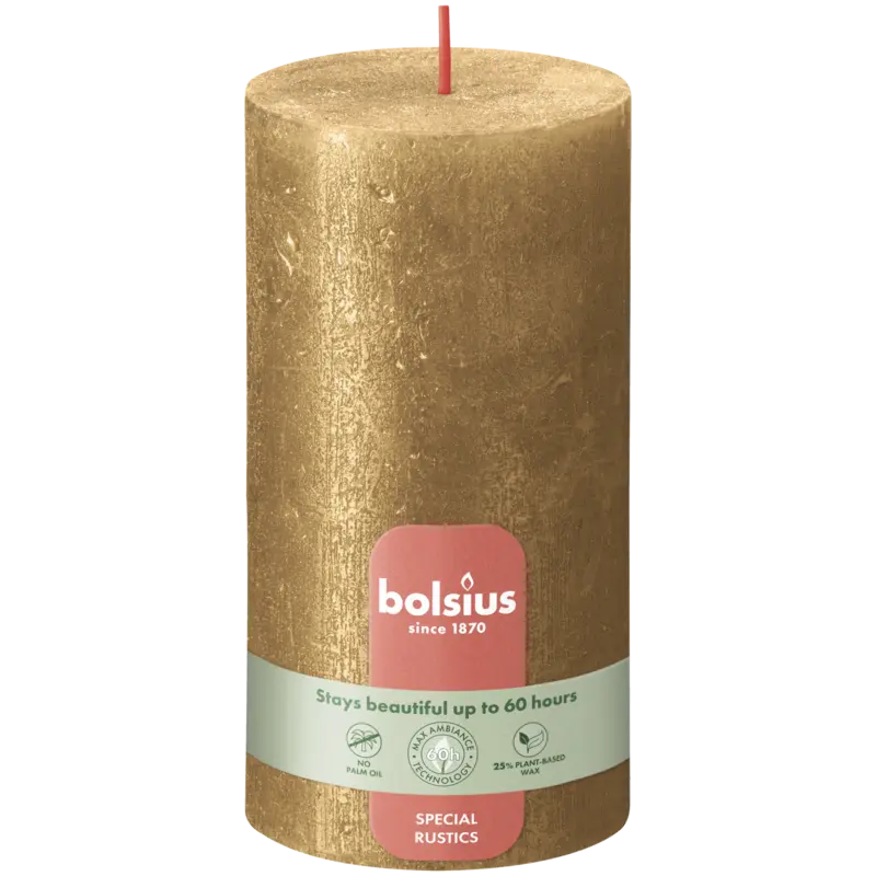 Bolsius Rustieke kaars shimmer goud 13cm