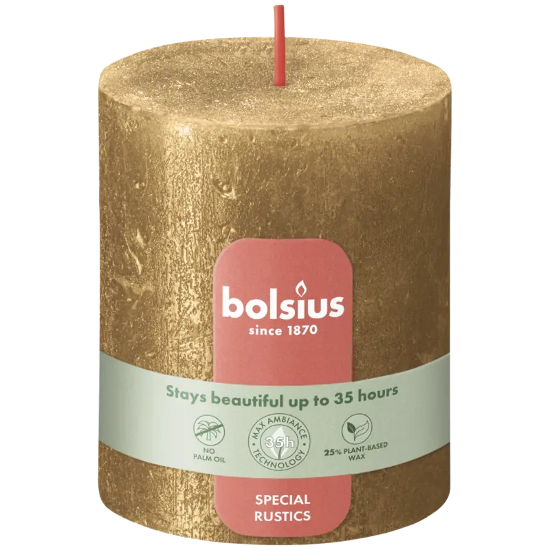 Bolsius Rustieke kaars shimmer goud 8cm