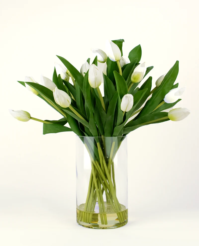 Zijden kunstboeket Tulpen in vaas Wit