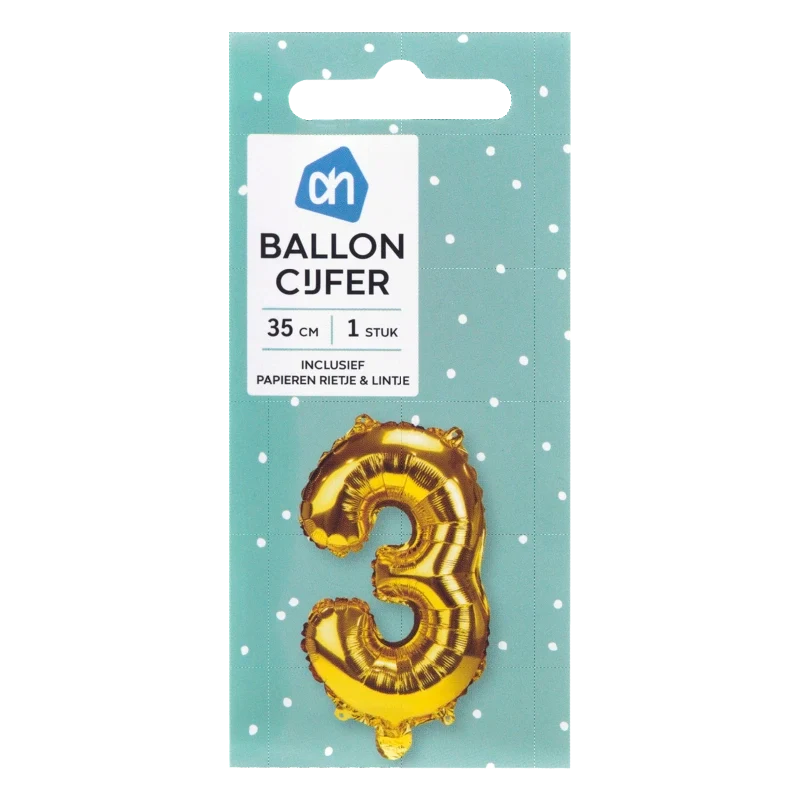 Folieballon nr 3 goud 36cm