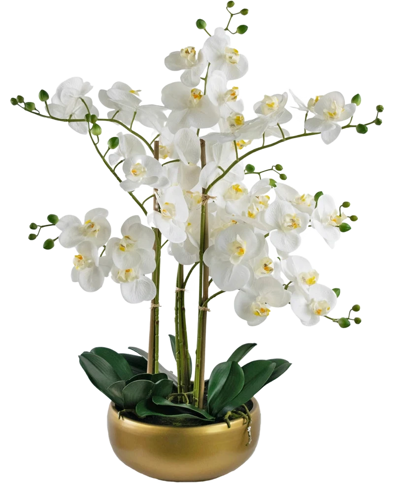 Kunst Orchidee Real Touch 50 cm wit in pot goud