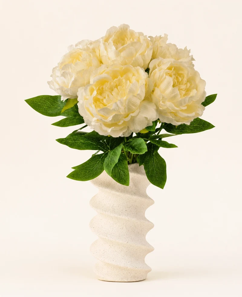 Zijden kunstbloemen boeket Peony Wit