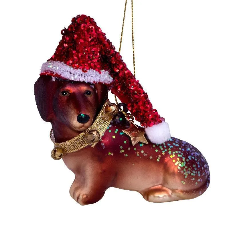 Kerstornament Vondels - Teckel met kerstmuts