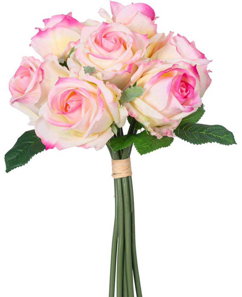 Kunstrozenboeket 7 Rozen Real Touch Crème/Roze 30 cm