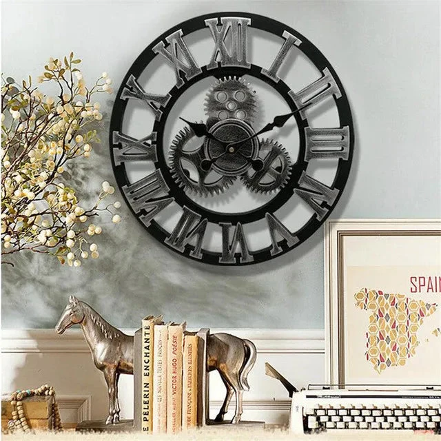 Retro Industriële Houten Wandklok – Tijdloos Design & Karakter
