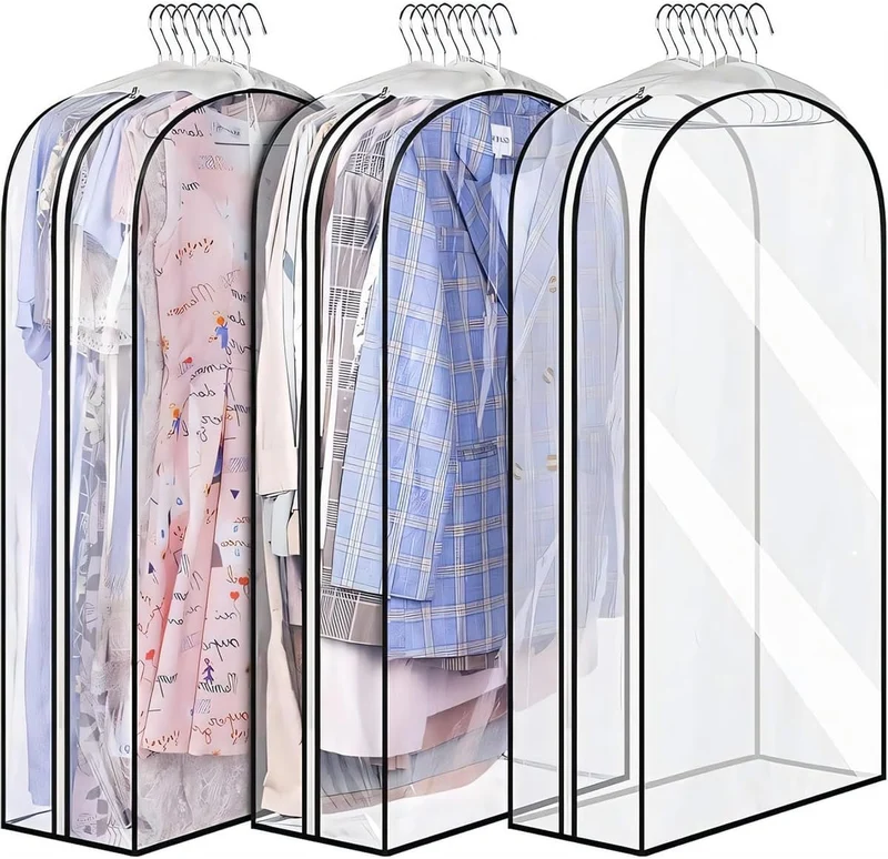 Transparante Kledinghoezen | Set van 6 Opberghoezen met Zijrits