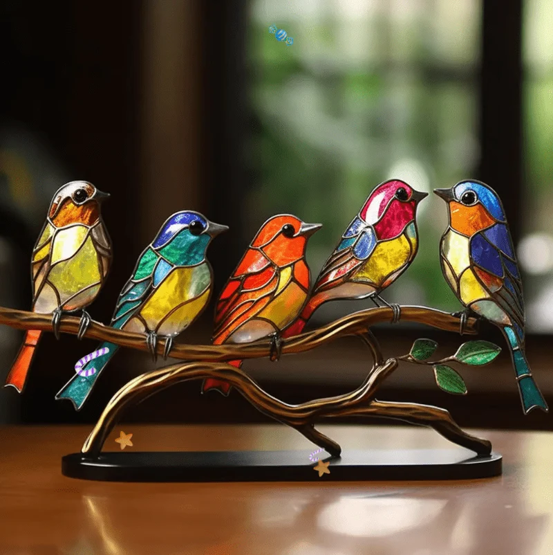 Kleurrijke Glas-in-lood-look Vogels: Sfeervolle Raamdecoratie