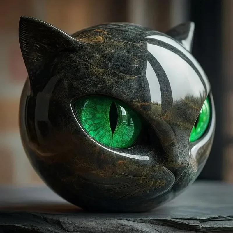 Decoratieve Kattenhoofd Sculptuur - Hypnotiserende Ogen