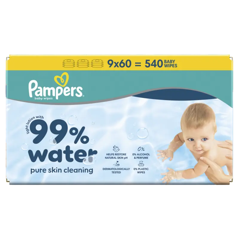Pampers 99% water baby wipes 9-pack