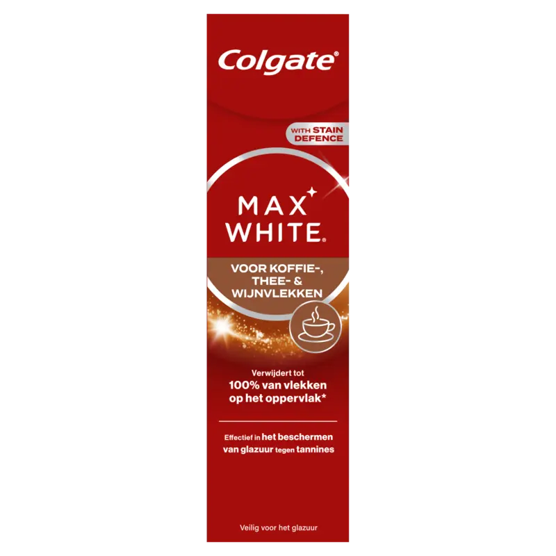 Colgate Max white voor koffie, thee wijnvlekken