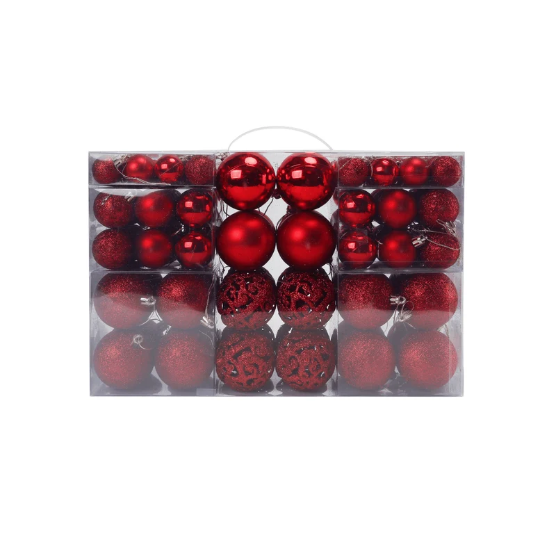 Kerstballen set Rood - 100 Kerstballen met verschillende afwerkingen