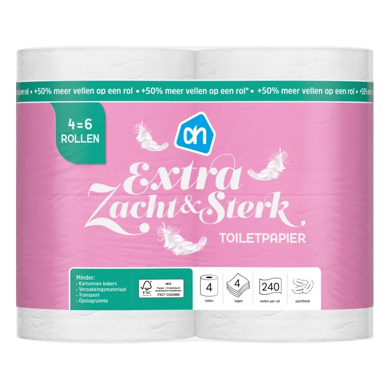 Toiletpapier zacht 4-laags 4=6 rollen