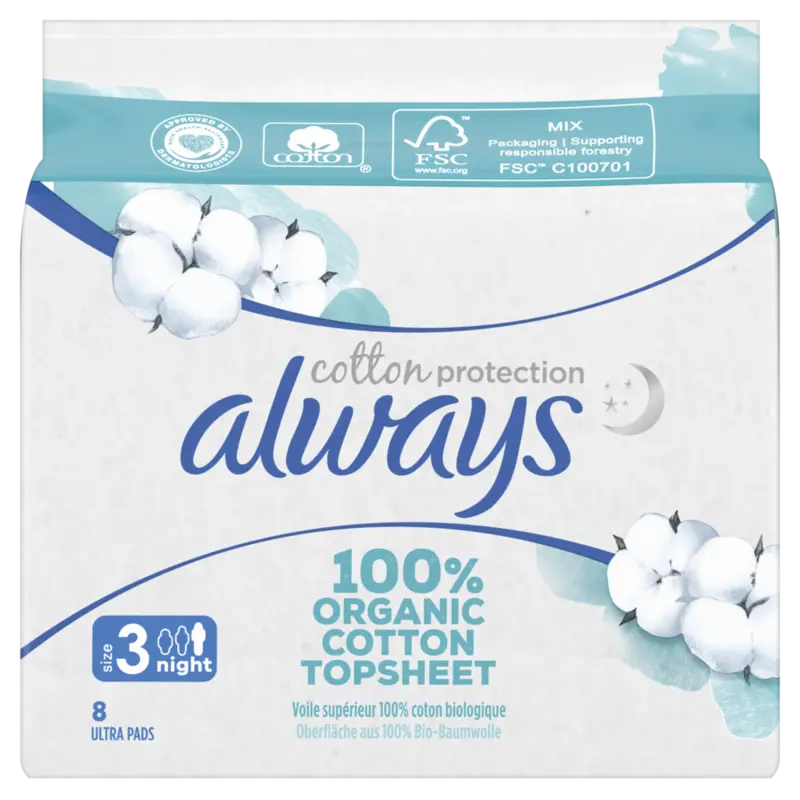 Always Maandverband organic cotton night
