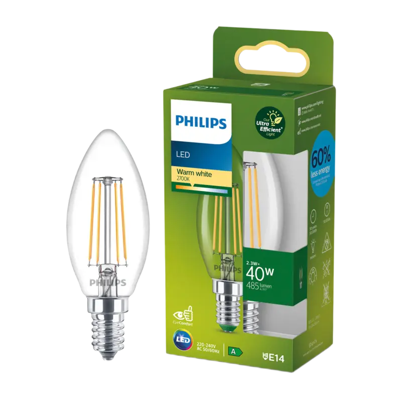 Philips Led fil kaars E14 40W helder