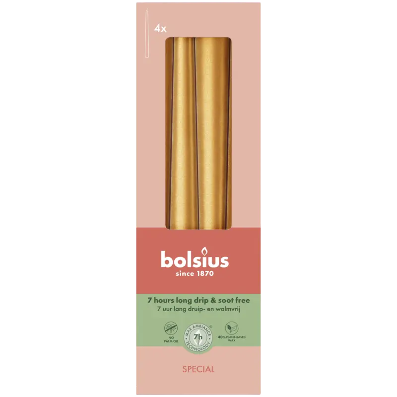 Bolsius Gotische kaarsen metallic golden orange
