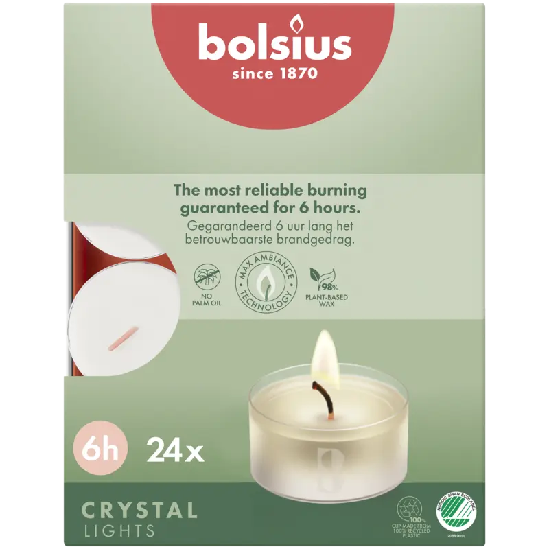 Bolsius Waxinelichtjes clear cup 6 branduren