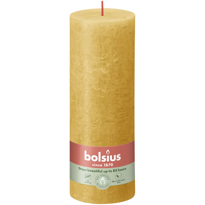 Bolsius Rustieke kaars okergeel 19cm