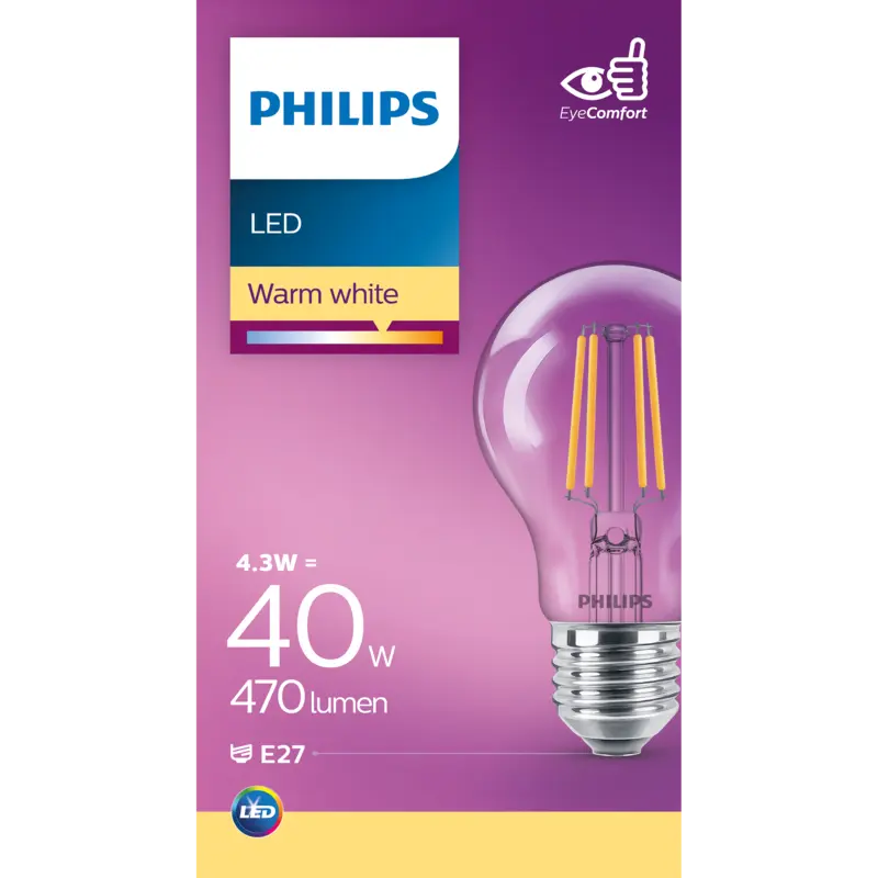 Philips Led fil standaard helder E27 40W