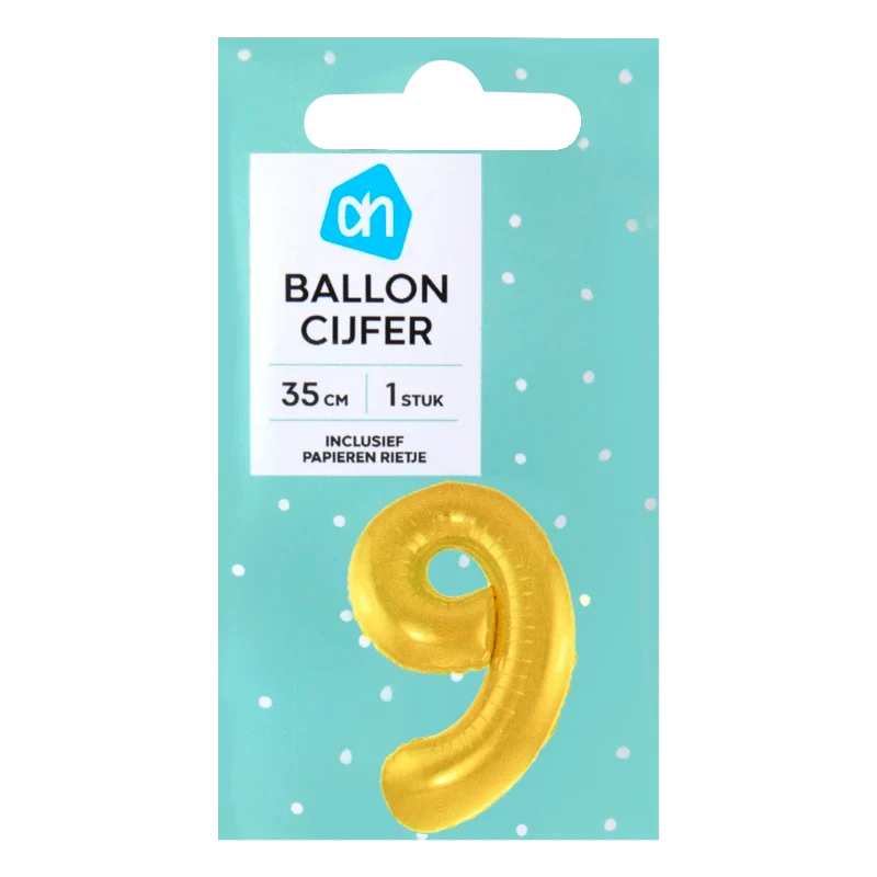 Folieballon nr 9 goud 36cm