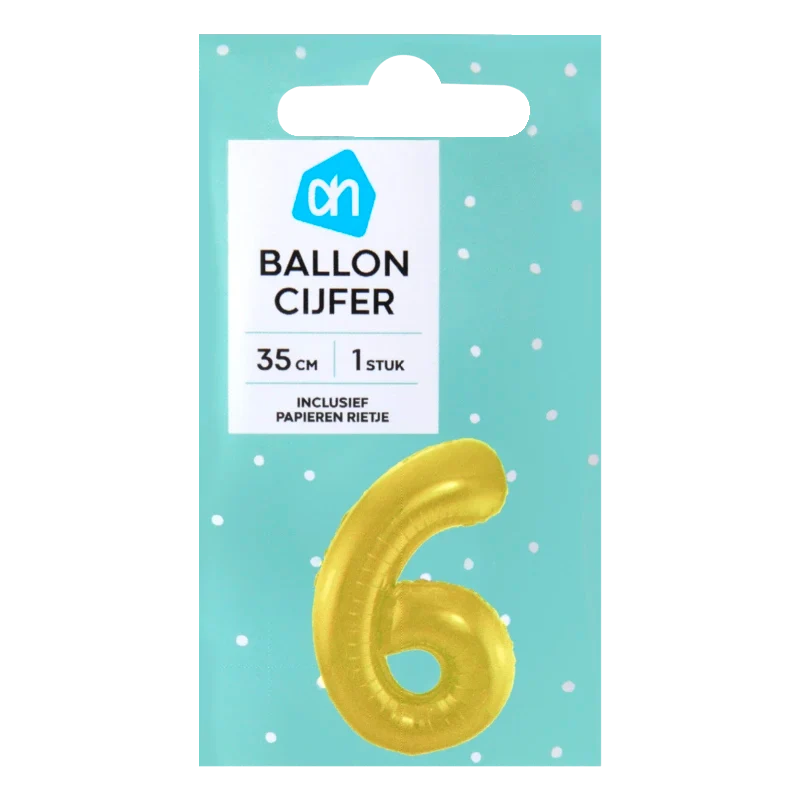 Folieballon nr 6 goud 36cm