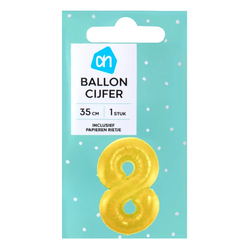 Folieballon nr 8 goud 36cm