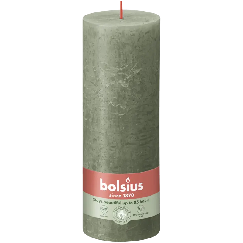 Bolsius Rustieke kaars olijfgroen 19cm