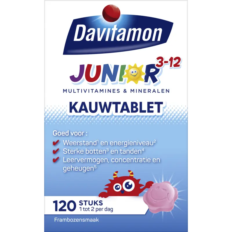 Davitamon Junior multivitamines framboos 3-12 jaar