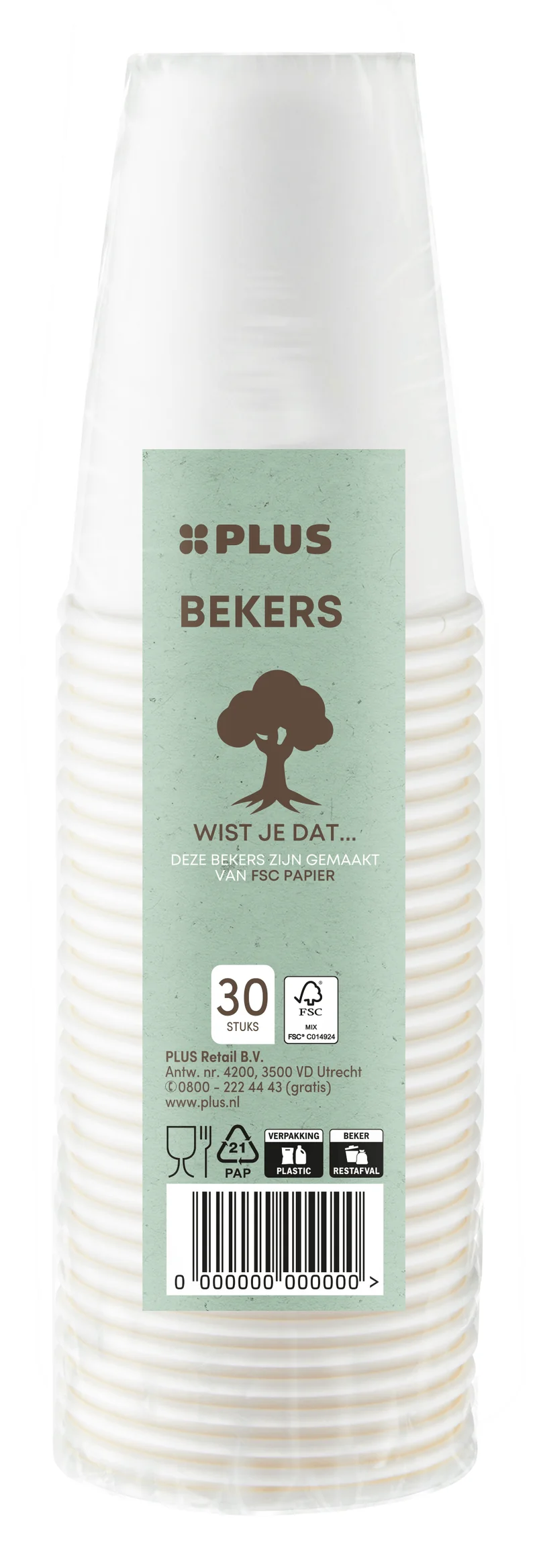 Beker wit karton 180ml FSC