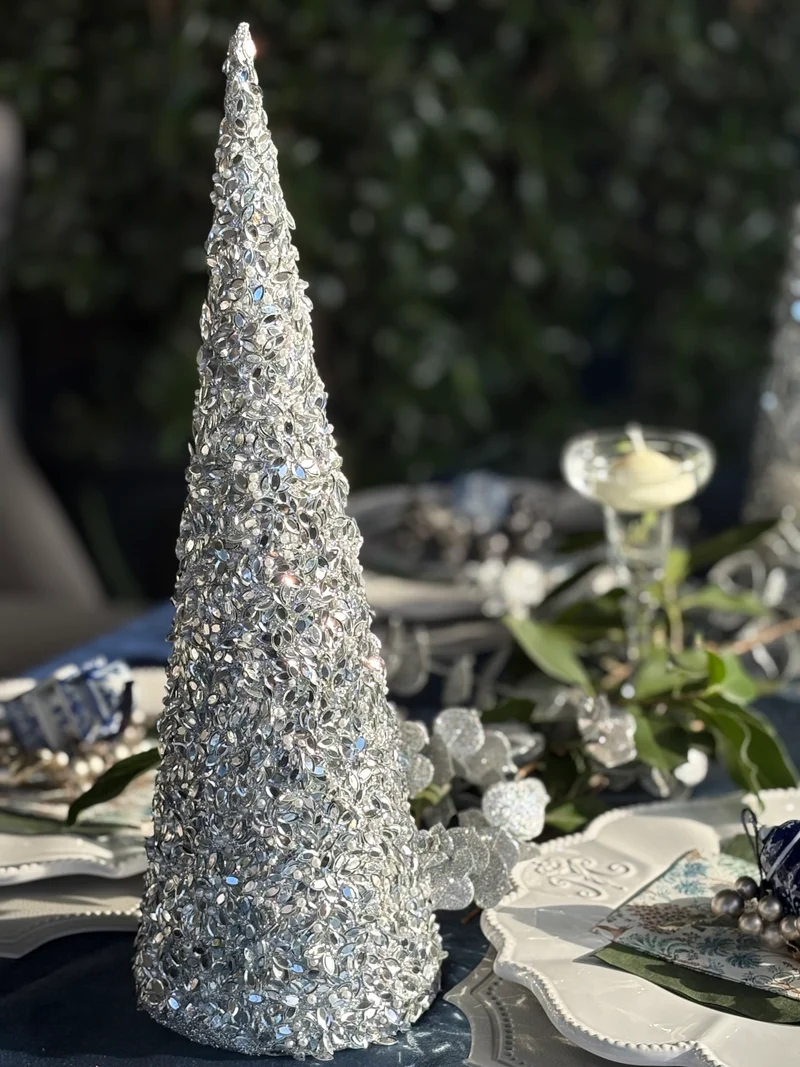Silver and Crystals Christmas Cones - Set of 2