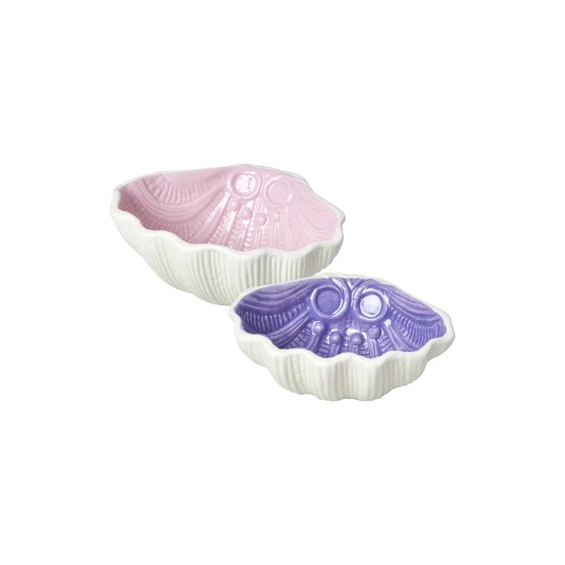 Keramieken Sieradenschaaltjes Schelp – Roze & Lila – Set van 2