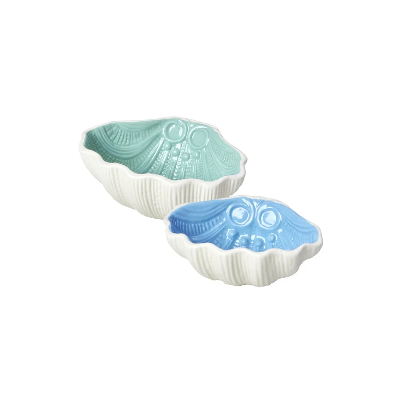 Keramieken Sieradenschaaltjes Schelp - Blauw & Groen - Set van 2
