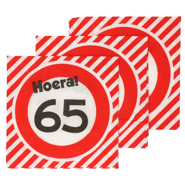 Servetten 65 jaar verkeersbord 33x33 cm - 20 stuks