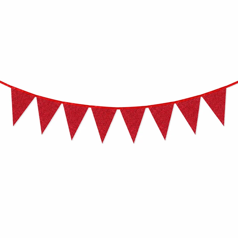 Vlaggenlijn glitter rood groot - 6m (10 vlaggen)