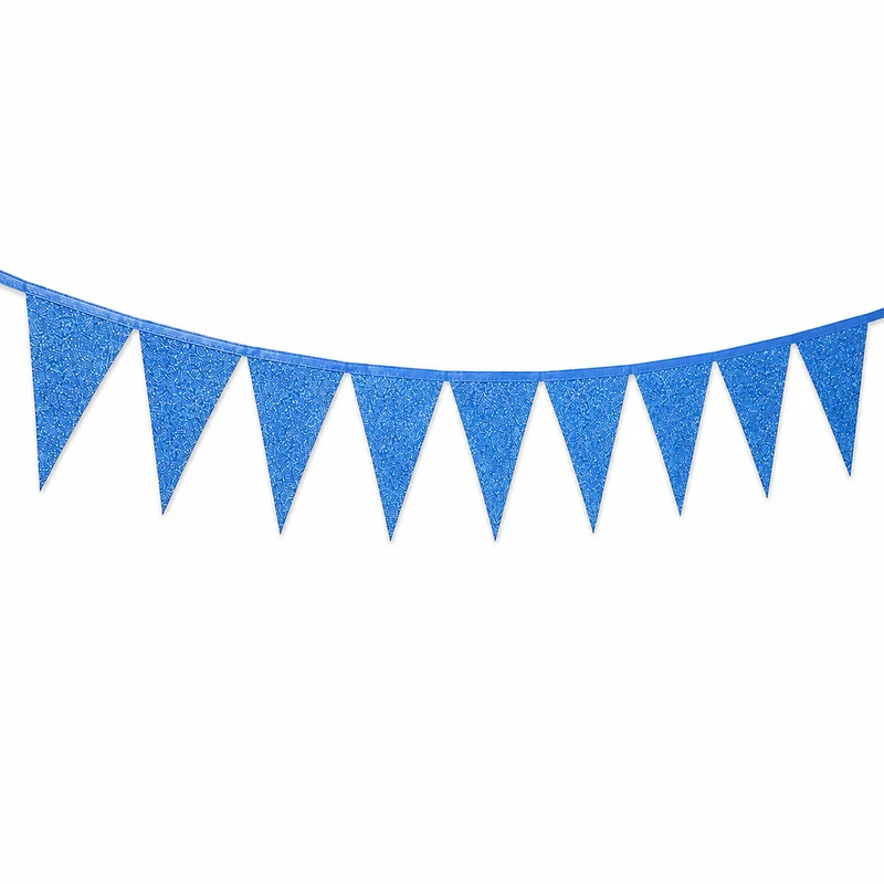 Vlaggenlijn glitter blauw groot - 6m (10 vlaggen)